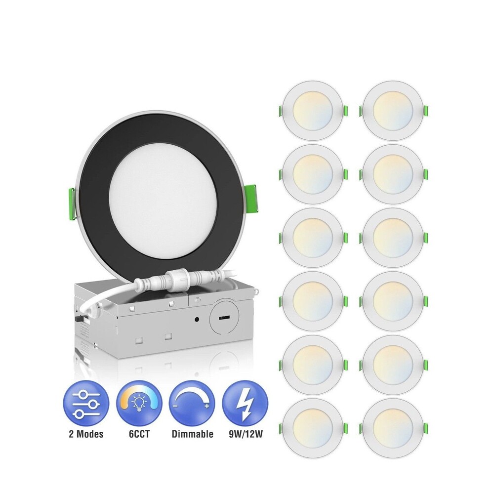 4'' Recessed LED Night Ceiling Downlight 5CCT Dimmable Spot Flat Light 12Pack